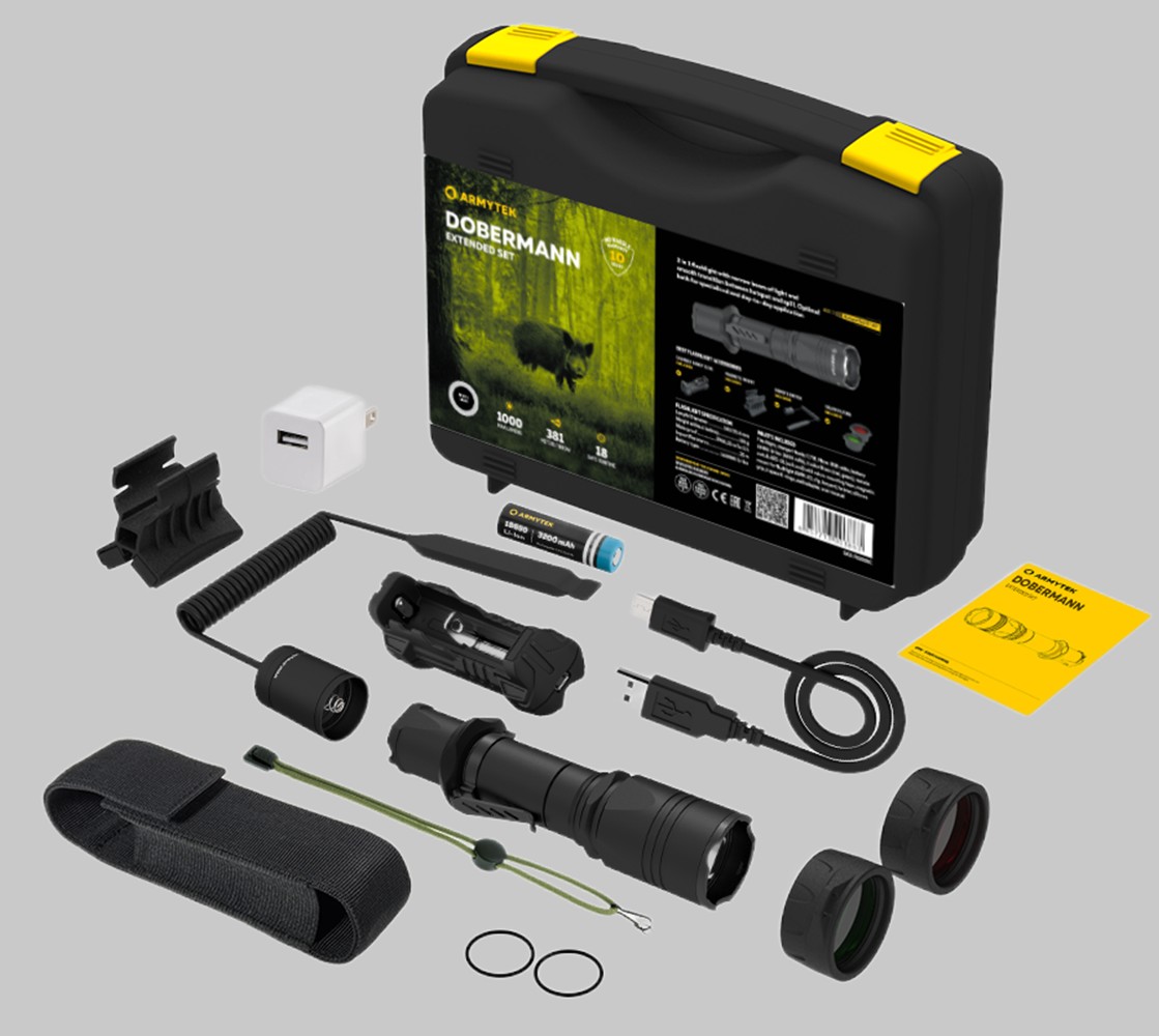 Фонарь тактический Armytek Dobermann Extended Set (белый 1000 люмен)