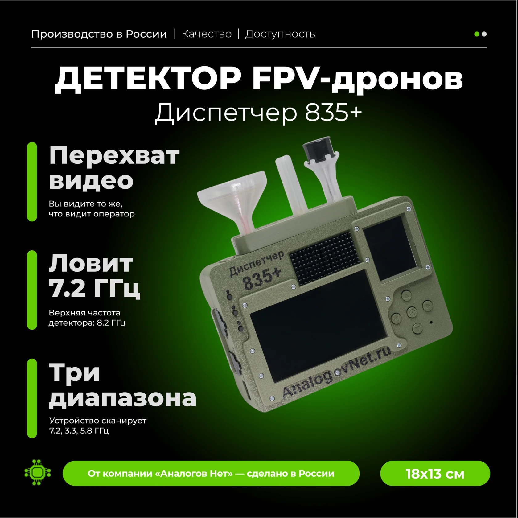 Детектор дронов/перехватчик видеосигнала "Диспетчер 835+"
