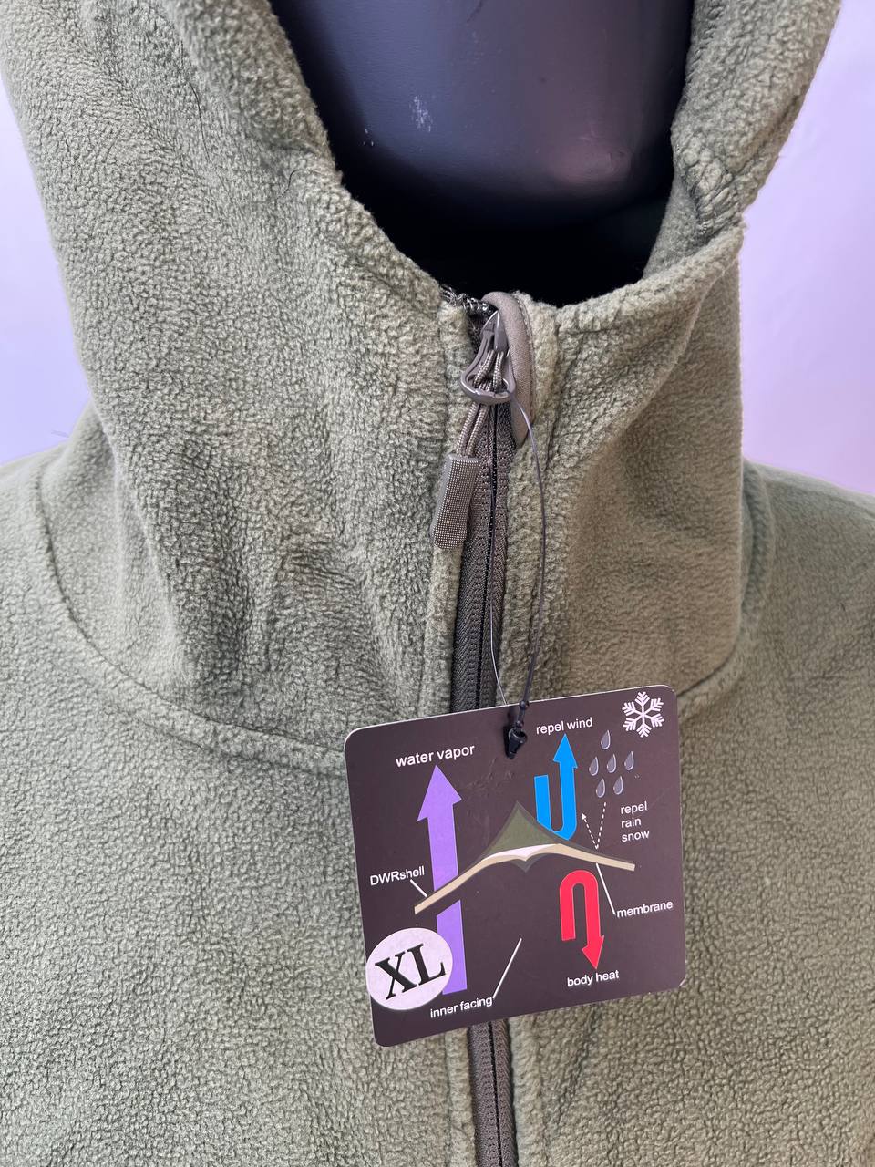 Кофта флисовая "Shark Skin" с капюшоном (олива, 3XL)