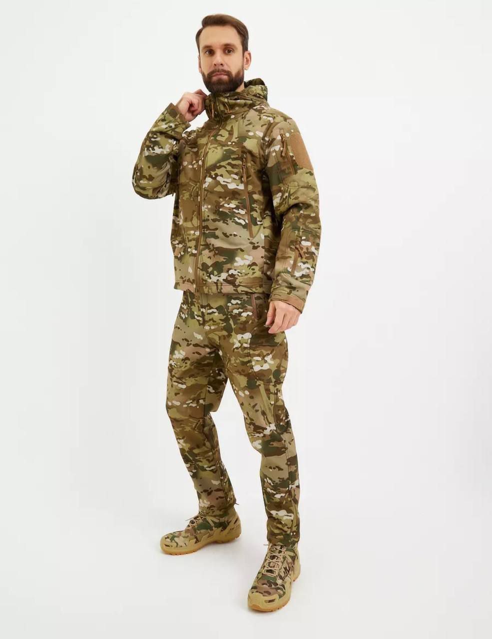 Тактический костюм Esdy Softshell - изготовлен из водоотталкивающей ткани (Акулья кожа), с утепленным флисовым подкладом